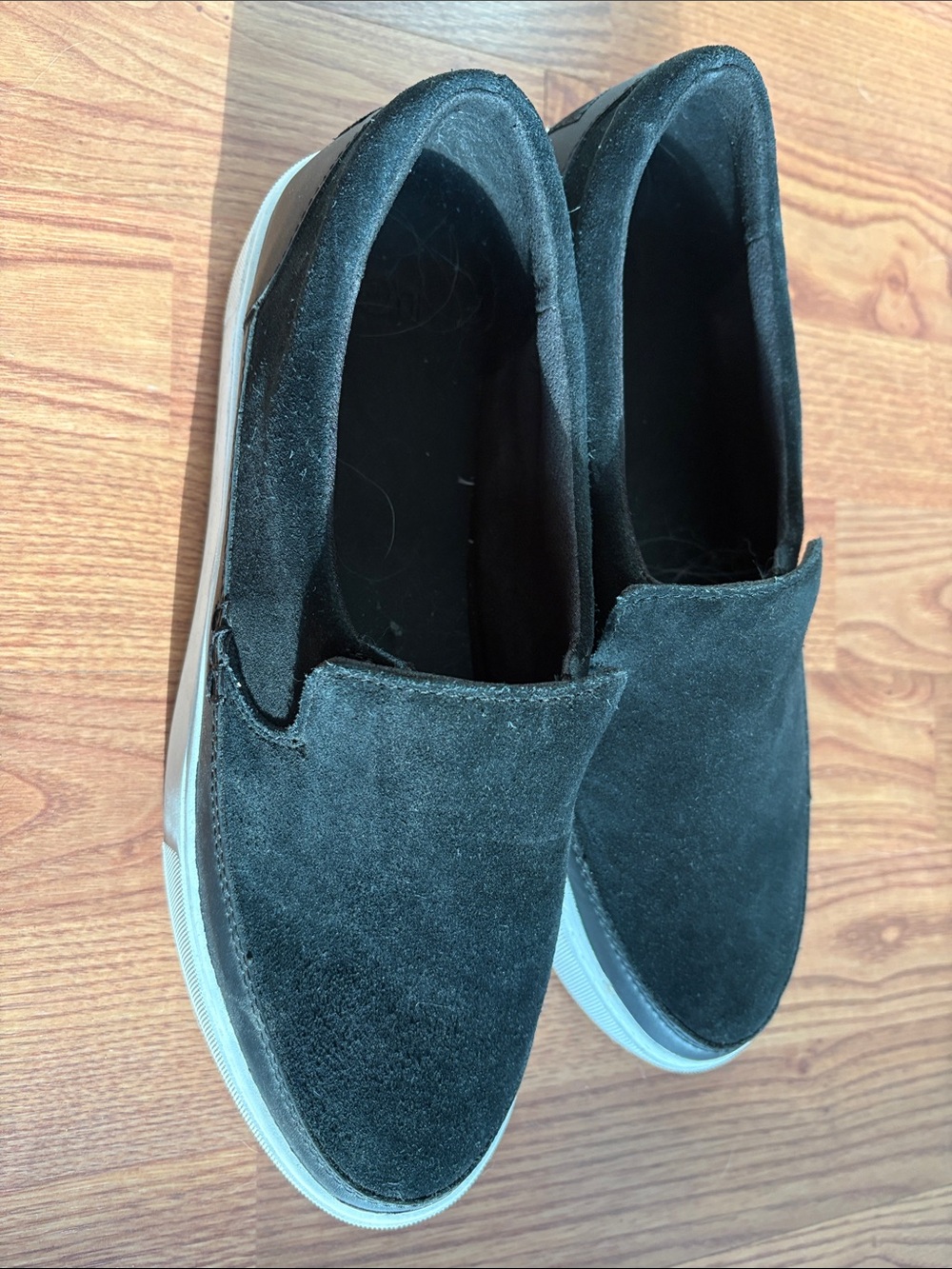 UGG Black Suede Slip-On Loafers with White Sole